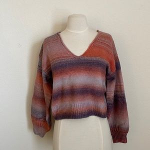 Forever 21 Pink purple stripe cropped v neck sweater